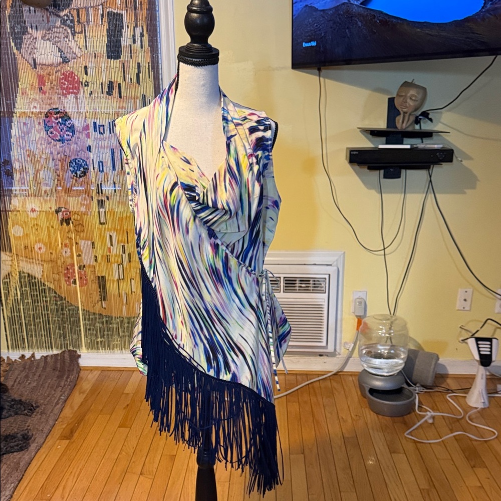 BCBGMaxAzria Multicolor Abstract Wrap Top